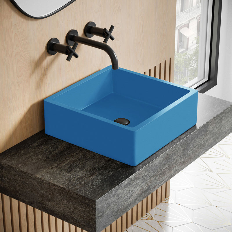 Lisse 15.5" Concrete Square Vessel Sink in Ocean Blue