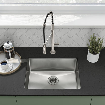 23" 16 gauge stainless steel undermount kitchen sink in polished chrome with single bowl design.