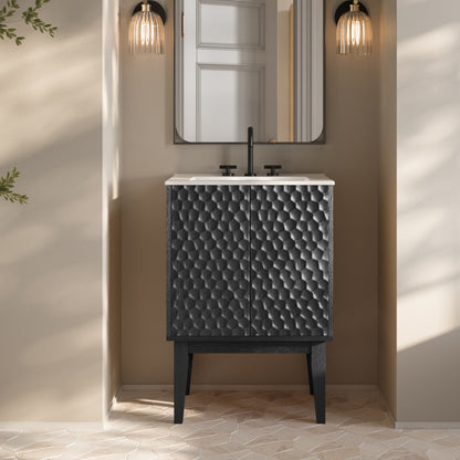 Bosse 24" Freestanding Bathroom Vanity in Black Oak with 3-Hole Centerset Sink Top