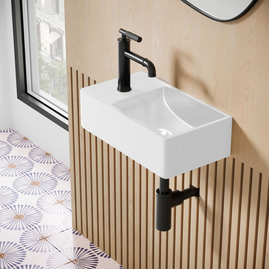 Lisse 16" Concrete Rectangle Wall-Mounted Sink with Left Side Faucet Mount in Matte White