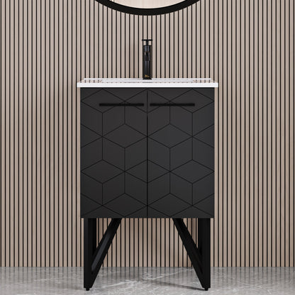 24-inch freestanding bathroom vanity in phantom black with single sink and angled legs.