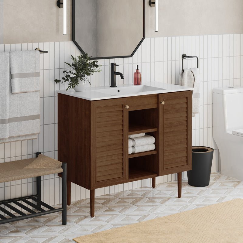 Bron 36" Freestanding Bathroom Vanity in Brown Oak with Sink Top