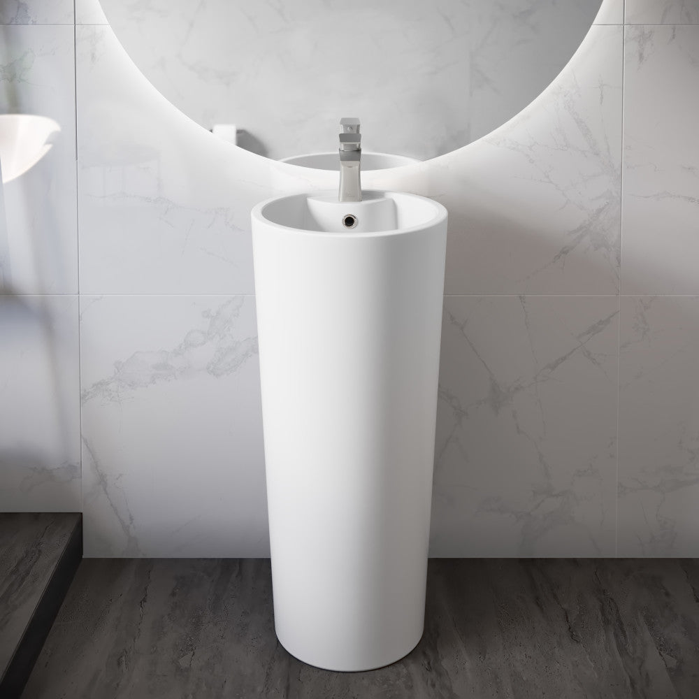 Monaco Circular Basin Pedestal Sink in Matte White