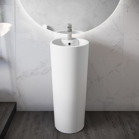 Monaco Circular Basin Pedestal Sink in Matte White