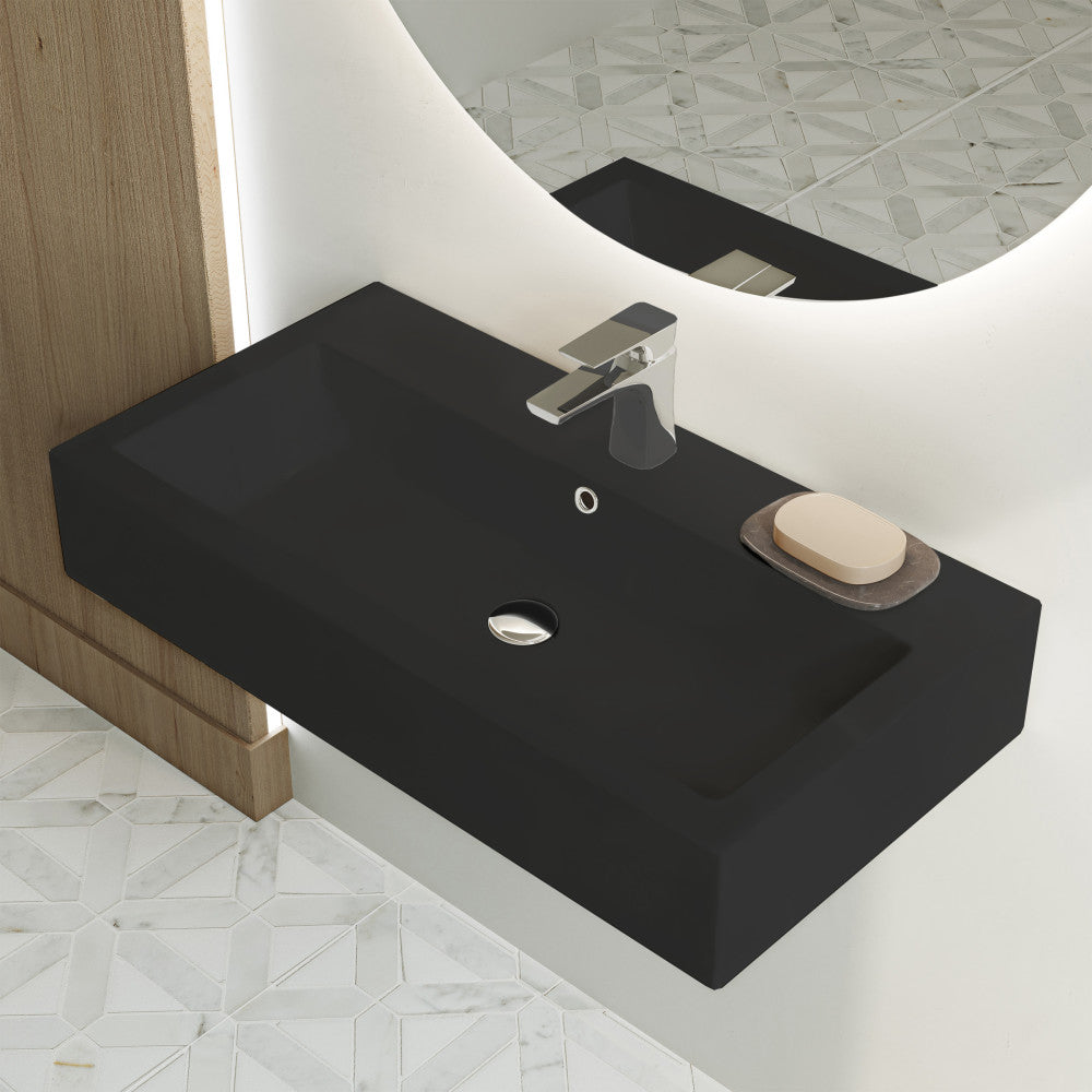 Voltaire 32" Rectangle Wall-Mounted Sink in Matte Black