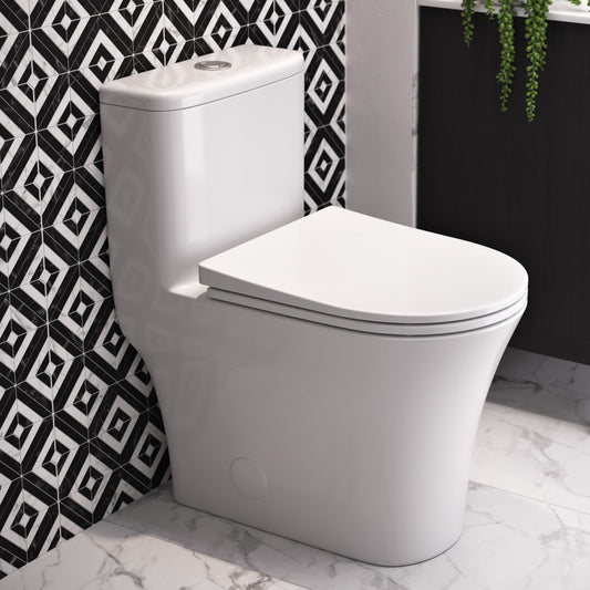 Cascade One-Piece 12" Rough-in 1.1/1.6 GPF Single Vortex Dual Flush Compact Toilet in Glossy White