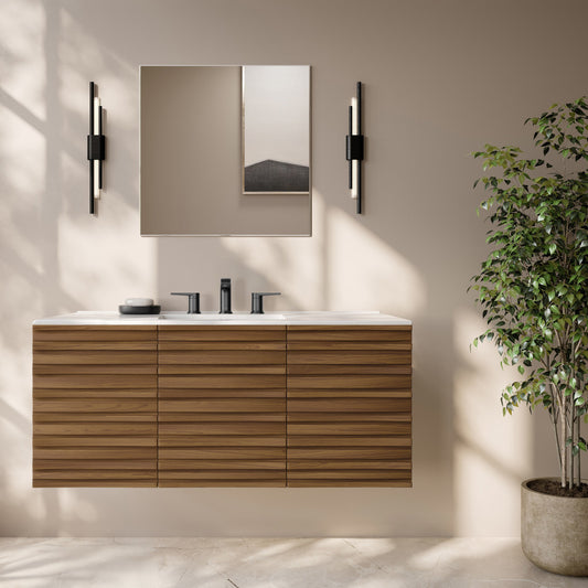 Cascade 48" Wall-Mounted Bathroom Vanity in Brown Oak with 3-Hole Widespread Sink Top