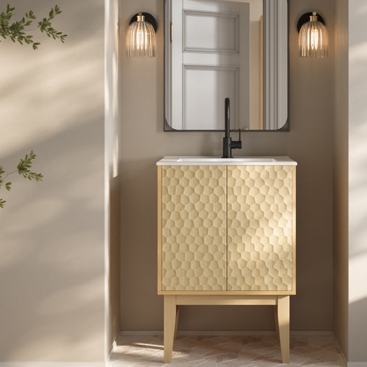 Bosse 24" Freestanding Bathroom Vanity in Natural Oak with Sink Top