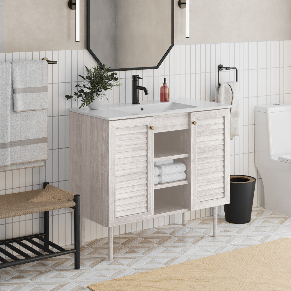 Bron 36" Freestanding Bathroom Vanity in White Oak with Sink Top