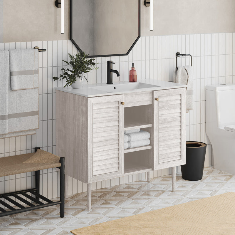 Bron 36" Freestanding Bathroom Vanity in White Oak with Sink Top