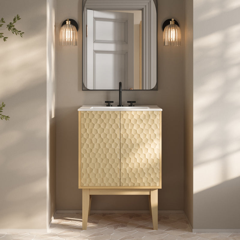 Bosse 24" Freestanding Bathroom Vanity in Natural Oak with 3-Hole Centerset Sink Top