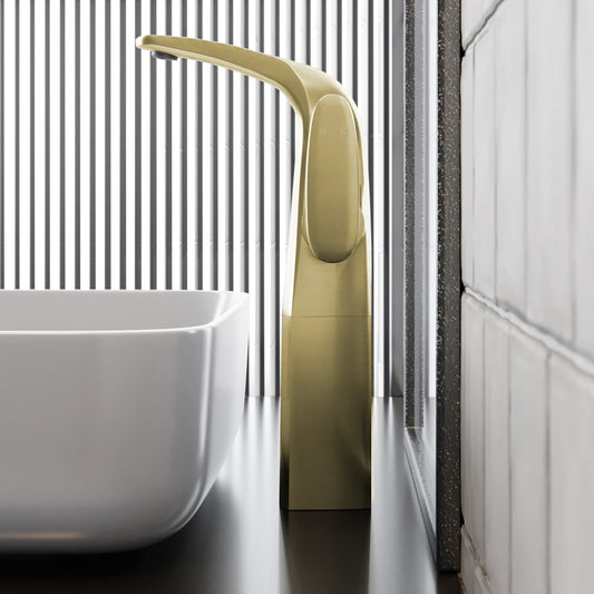 Chateau Single Hole, Single-Handle, High Arc Bathroom Faucet in Brushed Gold