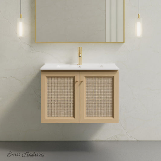 Classe 30" Wall-Mounted Bathroom Vanity in Natural Oak with Single Faucet Hole Vanity Top