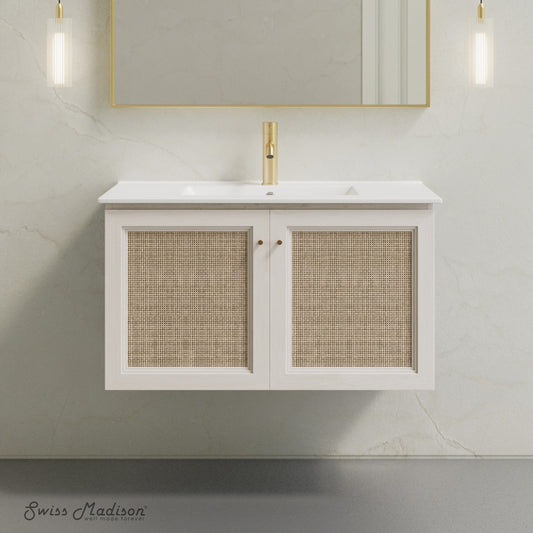 Classe 36" Wall-Mounted Bathroom Vanity in White Oak with Single Faucet Hole Vanity Top