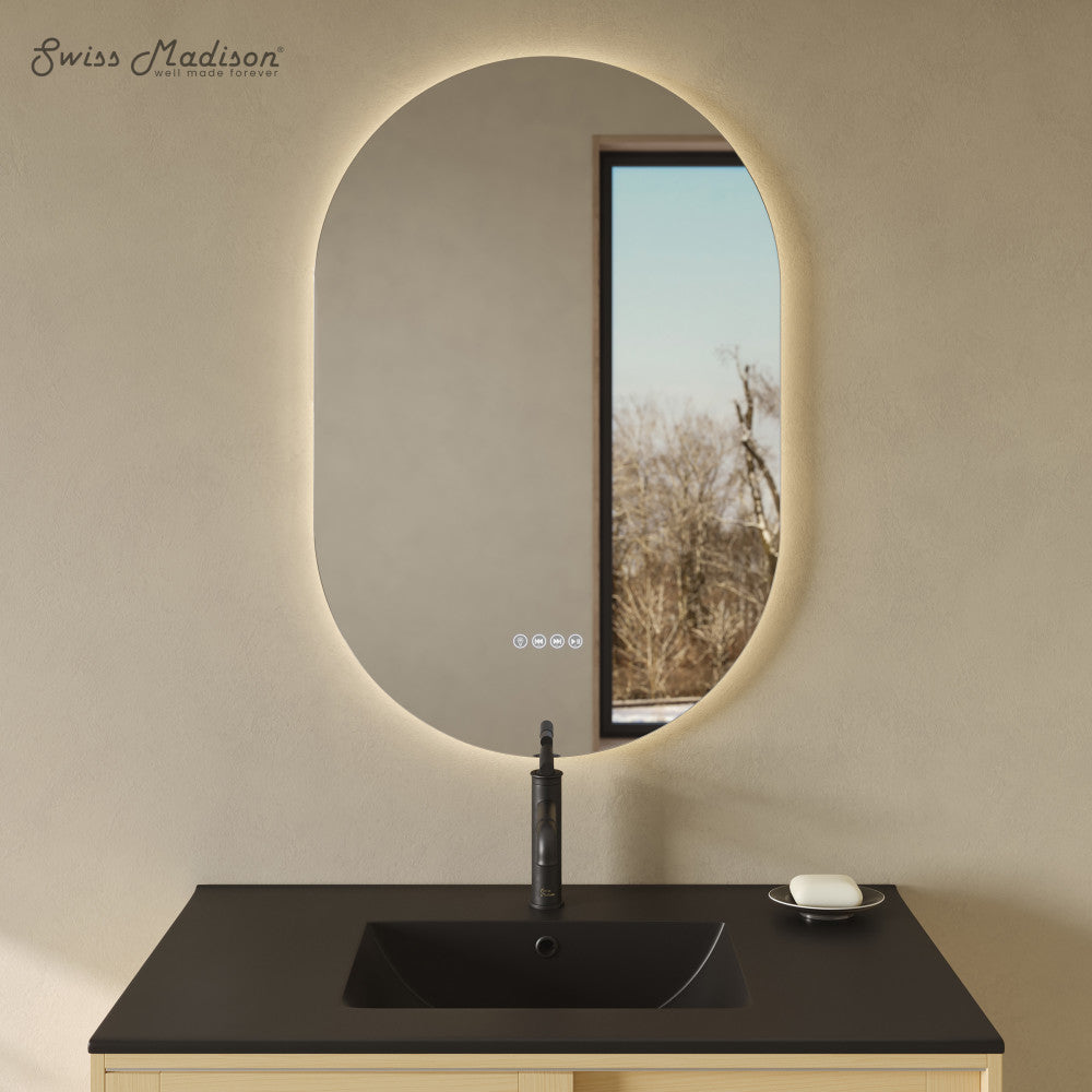Aura 24" x 36" Pill Shaped LED Anti-Fog Smart Mirror with Bluetooth