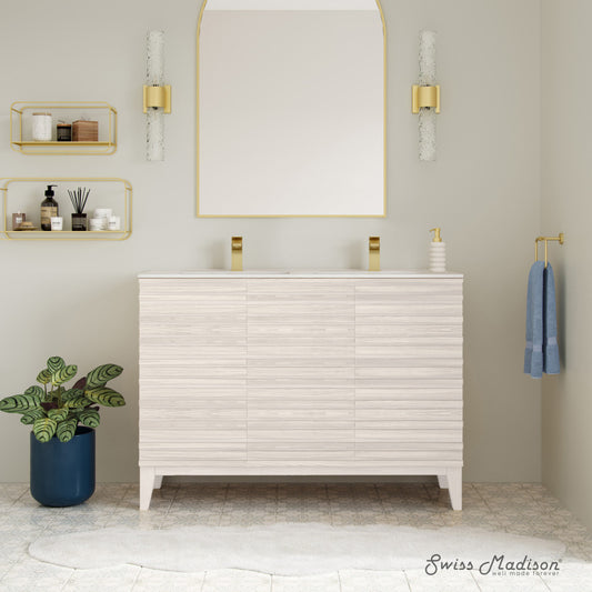 Cascade 48" Freestanding Bathroom Vanity in White Oak with Double Basin Sink Top