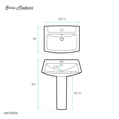 Sublime Two-Piece Glossy White Ceramic Rectangular Pedestal Sink