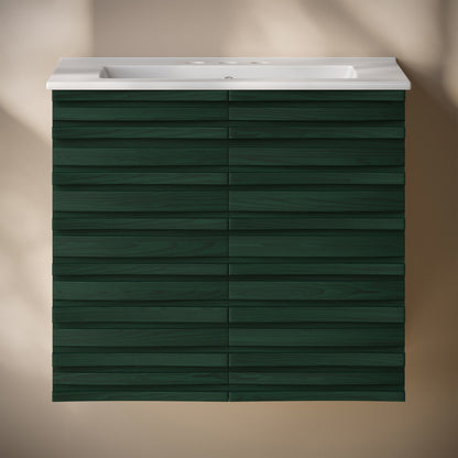 Cascade 24" Wall-Mounted Bathroom Vanity in Green Oak with 3-Hole Centerset Sink Top