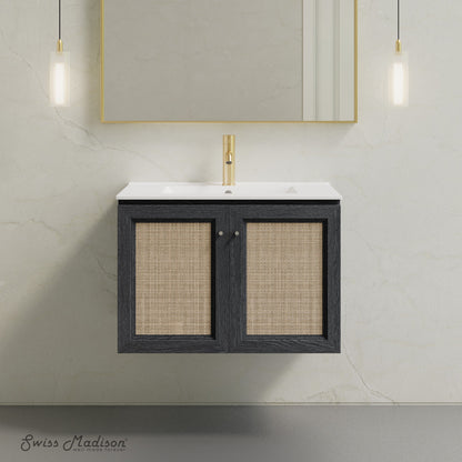 Classe 30" Wall-Mounted Bathroom Vanity in Black Oak with Single Faucet Hole Vanity Top