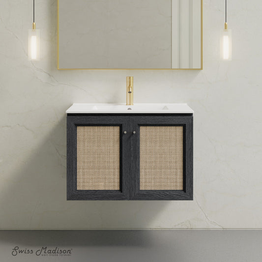 Classe 30" Wall-Mounted Bathroom Vanity in Black Oak with Single Faucet Hole Vanity Top