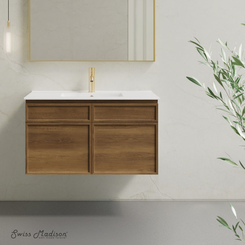 St. Tropez 36" Wall-Mounted Bathroom Vanity in Brown Oak with Sink Top