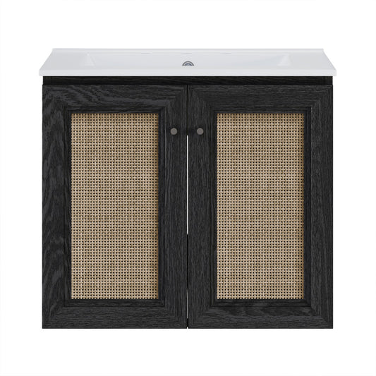 Classe 24" Wall-Mounted Bathroom Vanity in Black Oak with Widespread Faucet Holes Vanity Top