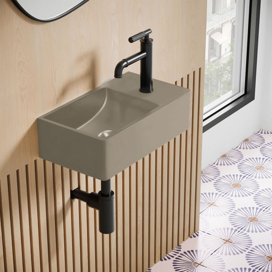 Lisse 16" Concrete Rectangle Wall-Mounted Sink with Right Side Faucet Mount in Matte Taupe