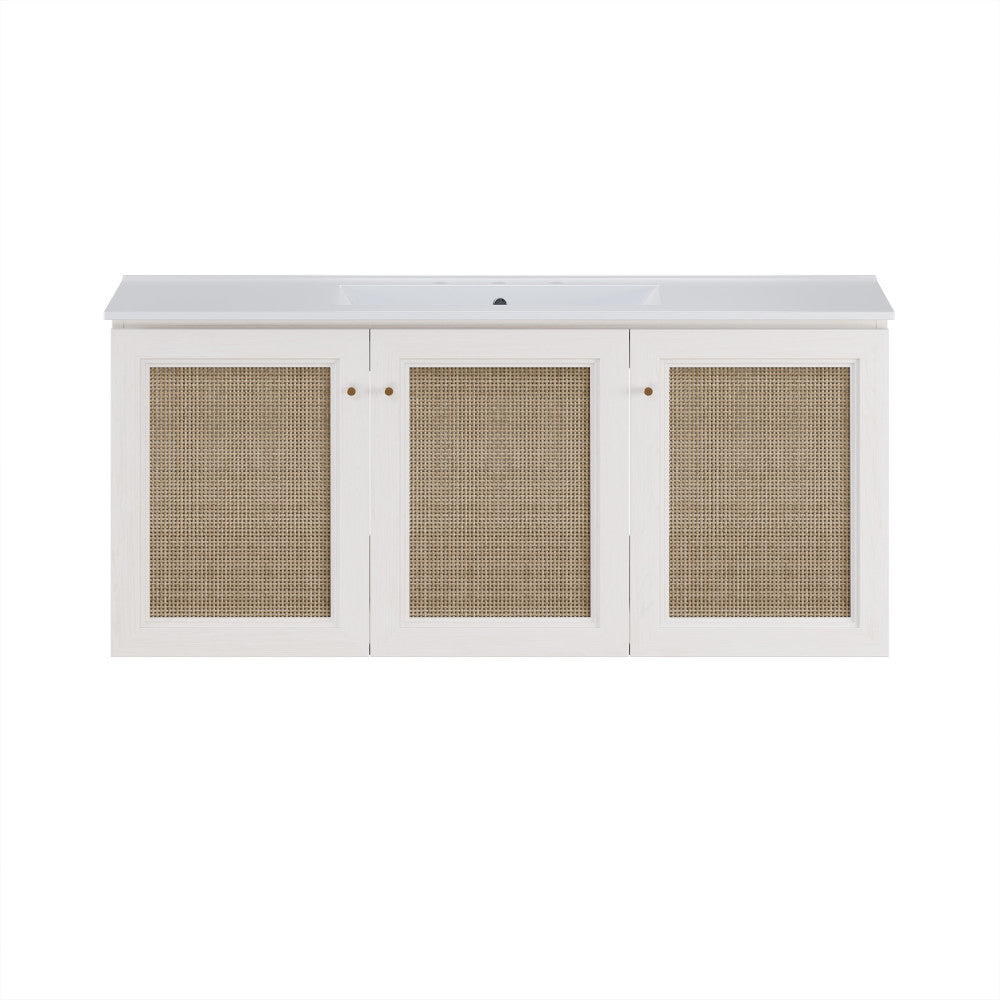 Classe 48" Wall-Mounted Bathroom Vanity in White Oak with Widespread Faucet Holes Vanity Top