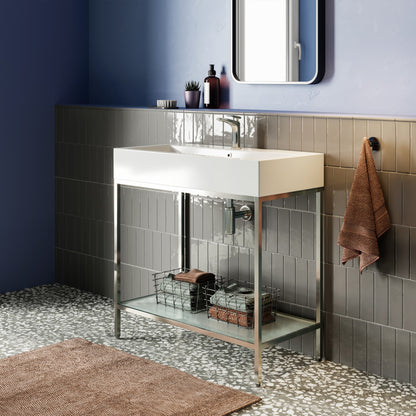 Pierre 32" Open Shelf Chrome Frame Freestanding Bathroom Vanity with Sink Top