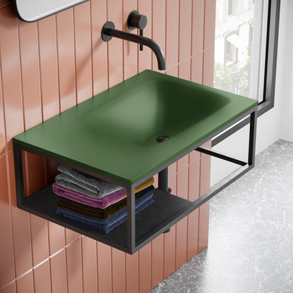 Lisse 24" Rectangle Concrete Wall-Mount Bathroom Sink in Royal Green with Matte Black Frame