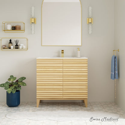 Cascade 30" Freestanding Bathroom Vanity in Natural Oak with Sink Top