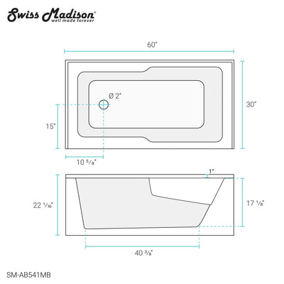 Voltaire 60" x 30" Left-Hand Drain Alcove Bathtub with Apron in Matte Black