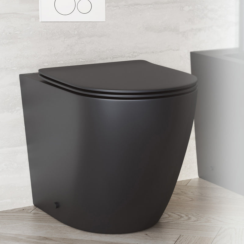 St. Tropez Back-to-Wall Toilet Bundle 0.8/1.6 GPF Dual Flush in Matte Black with White Flush Plate