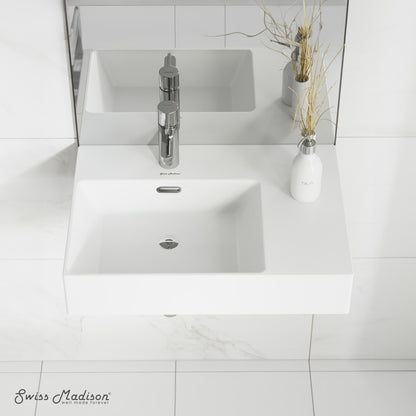 24 x 18 white ceramic wall-hung sink with left side faucet mount and rectangular basin.