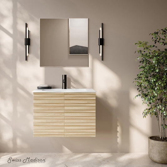 Cascade 30" Wall-Mounted Bathroom Vanity in Natural Oak with Sink Top