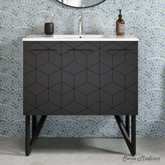 Annecy 36" Freestanding Bathroom Vanity in Phantom Black with Sink Top