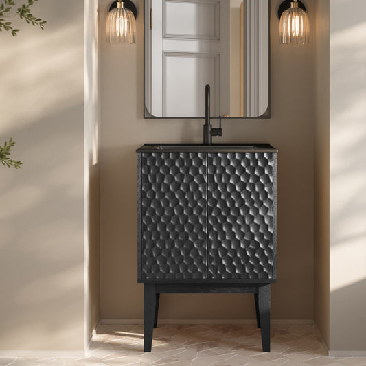 Bosse 24" Freestanding Bathroom Vanity in Black Oak with Black Sink Top
