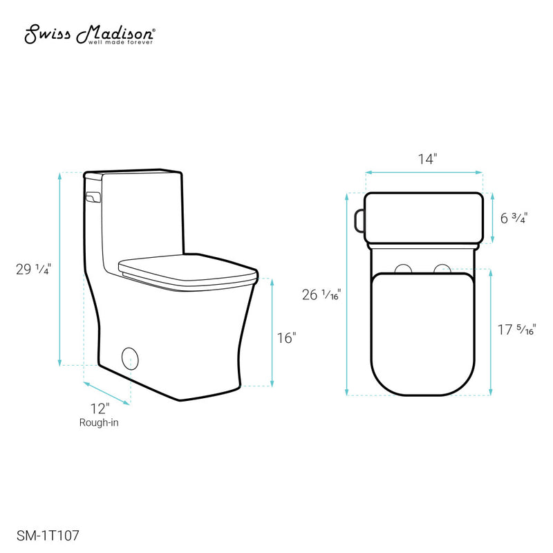 Concorde One-Piece 12" Rough-in 1.28 GPF Left-Hand Flush Square Toilet in Glossy White