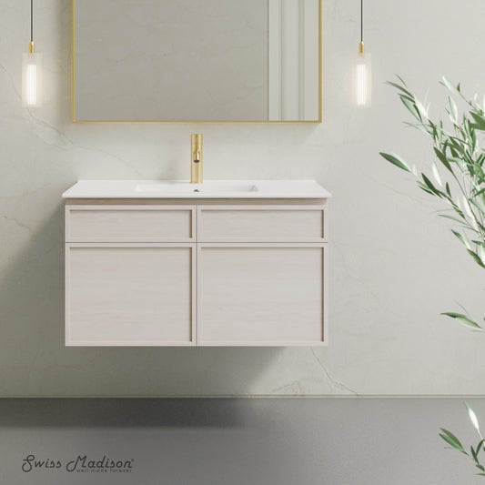 St. Tropez 36" Wall-Mounted Bathroom Vanity in White Oak with Sink Top