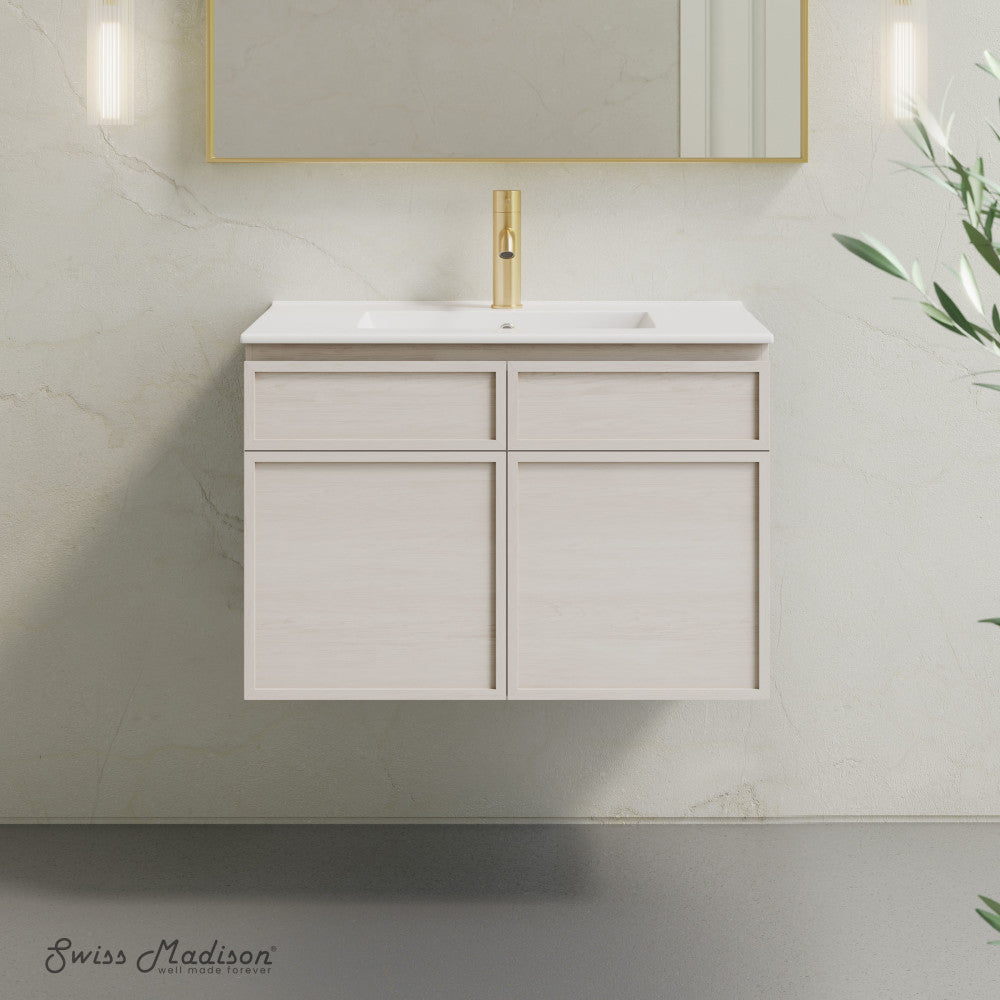 St. Tropez 30" Wall-Mounted Bathroom Vanity in White Oak with Sink Top