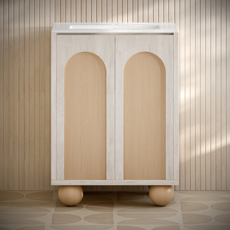 Plaisir II 24" Freestanding Bathroom Vanity in White Oak with Sink Top