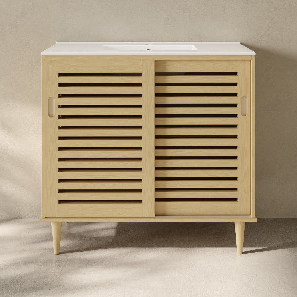 Delice 36" Freestanding Bathroom Vanity in Natural Oak with Sink Top