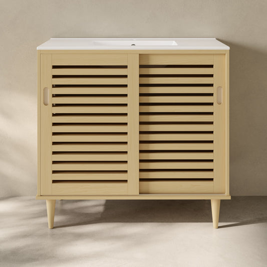 Delice 36" Freestanding Bathroom Vanity in Natural Oak with Sink Top