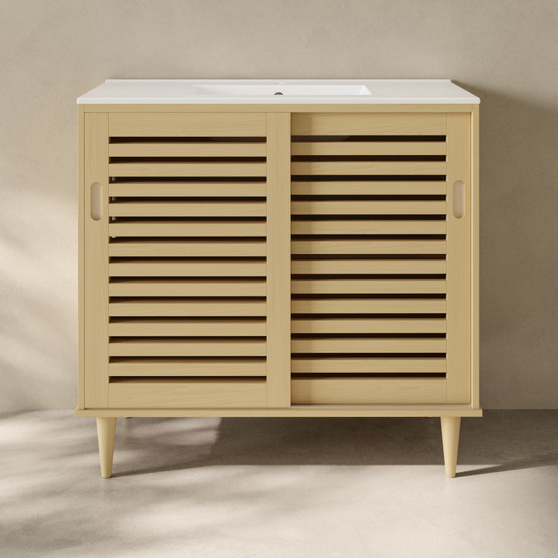 Delice 36" Freestanding Bathroom Vanity in Natural Oak with Sink Top