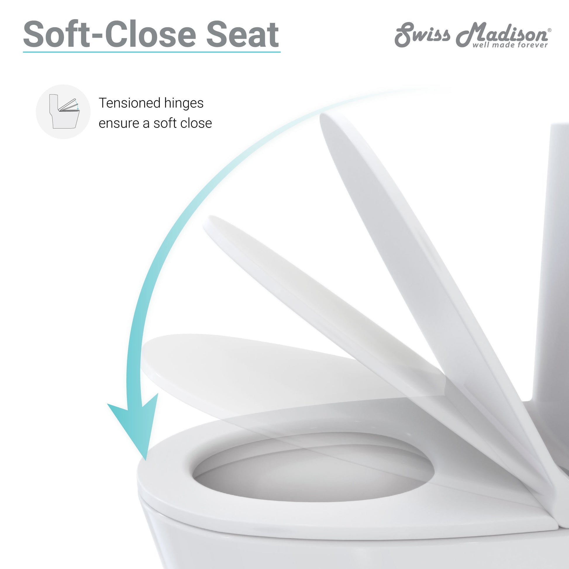 Elongated one-piece toilet with soft-close seat and rose gold hardware, dual flush system.