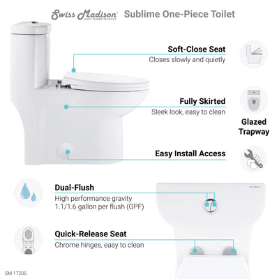 Sublime One Piece Elongated Toilet Dual Flush, Rose Gold Hardware 1.1/1.6 gpf